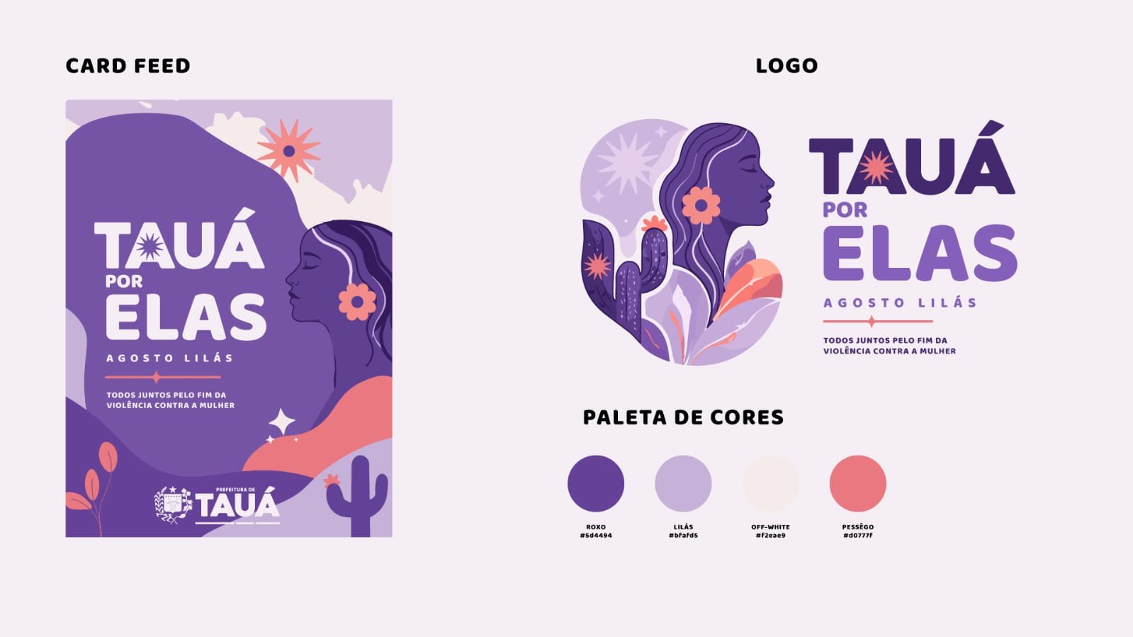 Prancha de identidade visual: card feed, logo e paleta de cores oficial